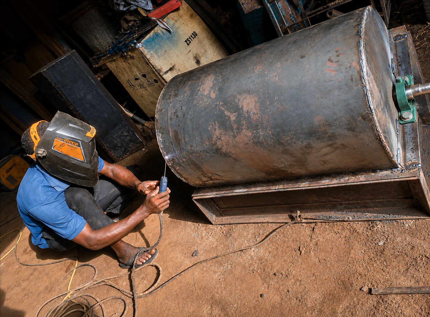 Building a thresher drum by hand